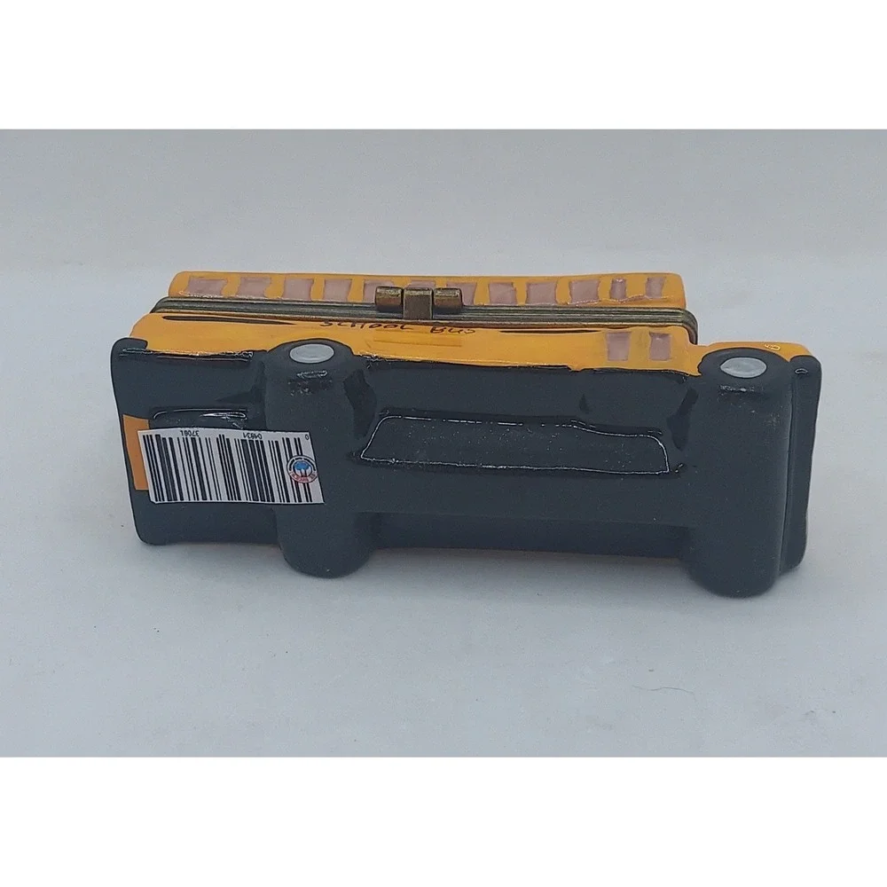 Yellow Ceramic School Bus Trinket Hinged Treasure Box